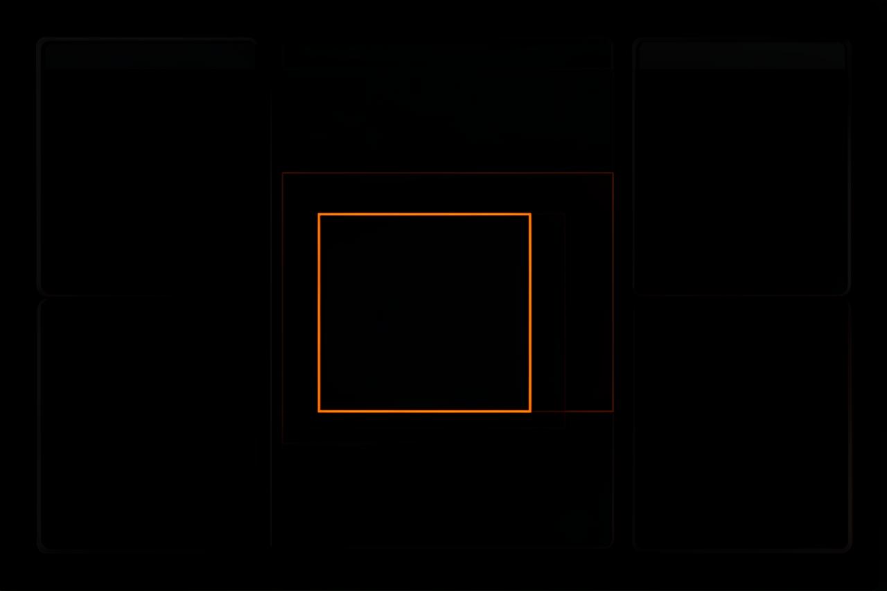 Abstract dark illustration of interface panels with a bright focus outline on one element