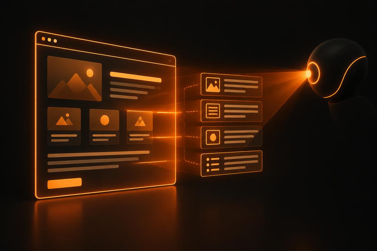 A browser window with structured content being read by a scanning beam