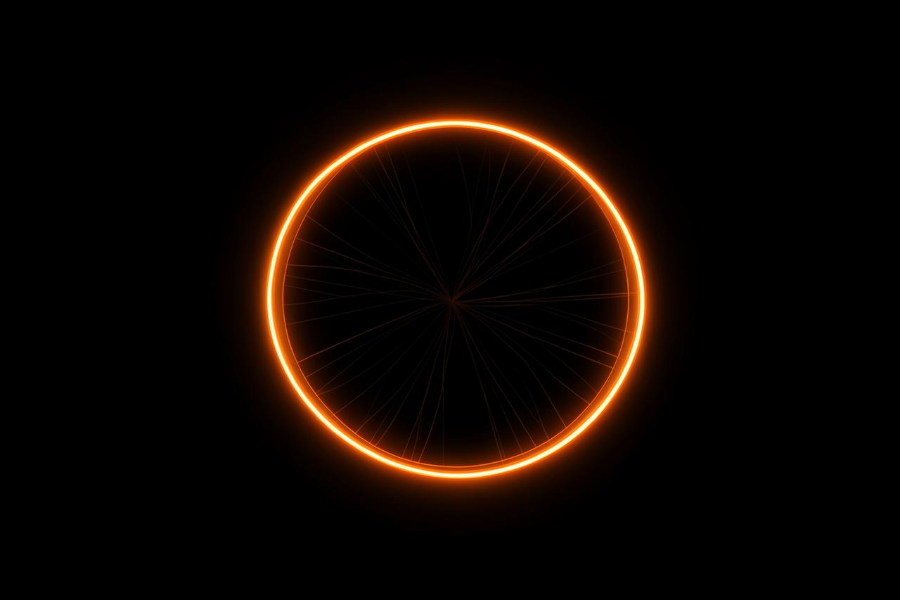 Abstract dark illustration of a glowing ring drawing strands of light inward