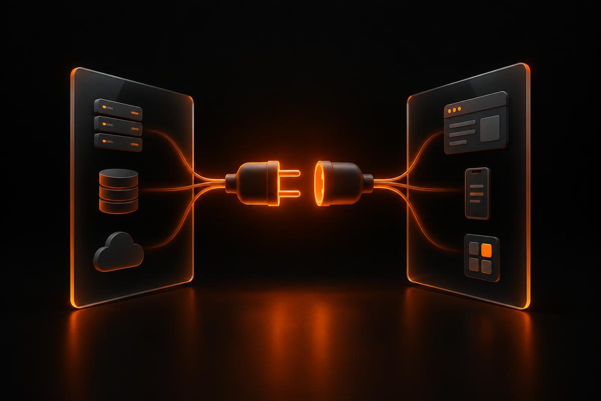 A glowing plug and socket connecting two systems