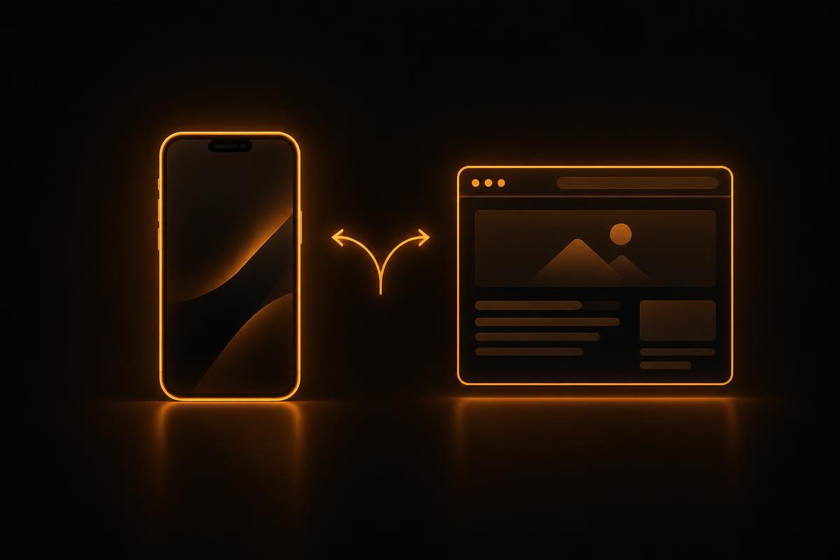 A phone outline beside a browser window outline