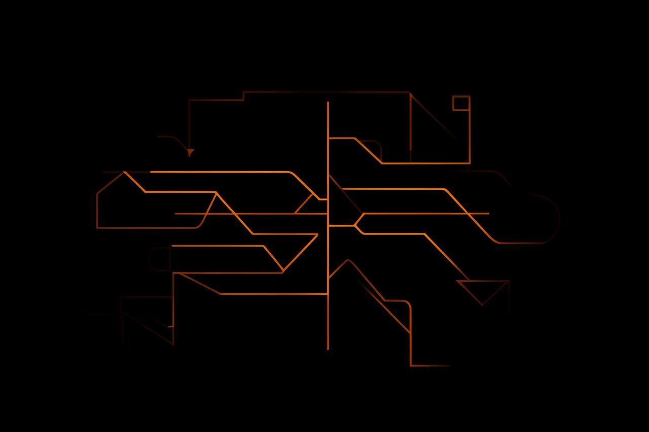 Abstract dark illustration of an automated process flowing through simple steps