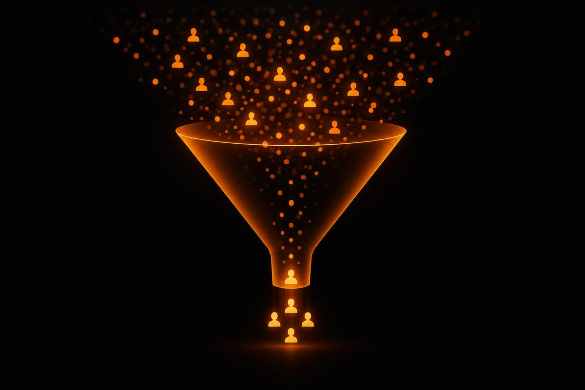 A funnel narrowing visitors down to enquiries