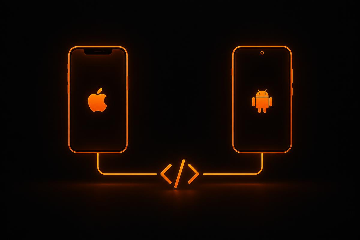 Two phone outlines sharing a single codebase line